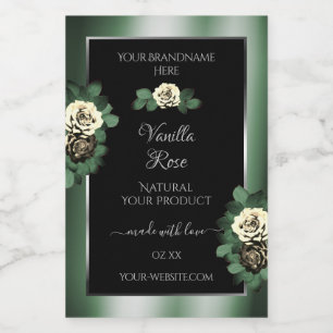 Floral Dark Green Black Product Labels Leafy Roses