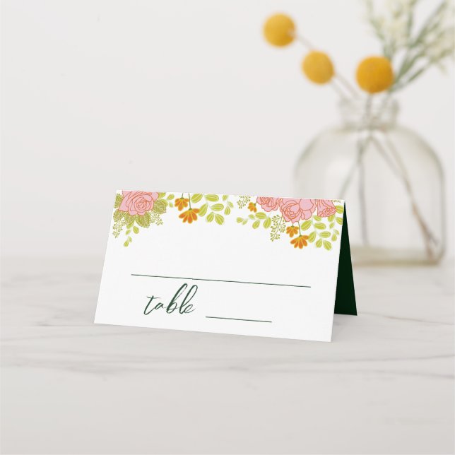 Floral Dark Green Wedding Botanic Place Card (Front)