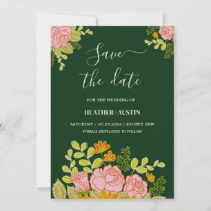 Floral Dark Green Wedding Thank you Invitation
