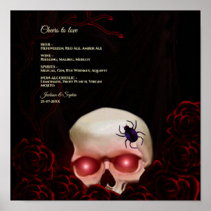 Floral dark moody gothic skull drinks menu sign