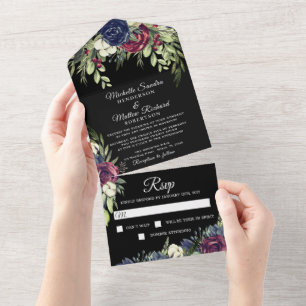 Floral Dark & Moody  Wedding  All In One All In Invitation
