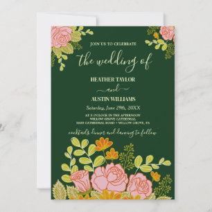 Floral Dark Navy Bleu Faire-part de mariage Botani