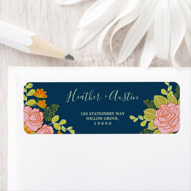 Floral Dark Navy Bleu Mariage Botanique (En situation)