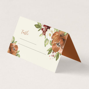 Floral Dark Orange Autumn Flowers Place Card