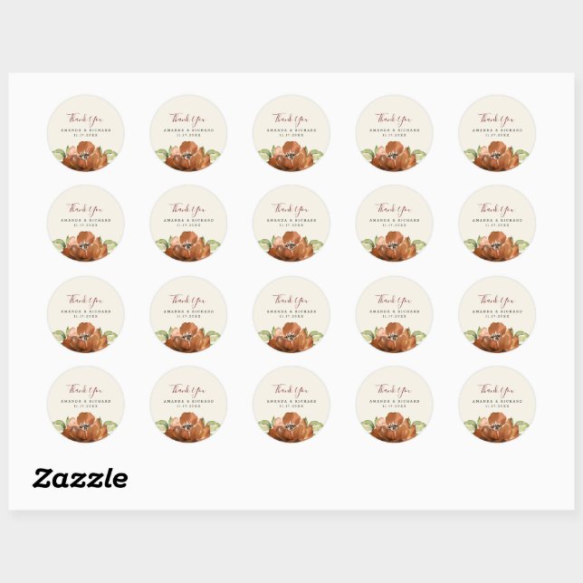 Floral Dark Orange Autumn Wedding Sticker (Sheet)