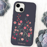 Floral Dark Personalized Case-Mate iPhone 14 Case<br><div class="desc">Modern Bohemian painting of wild flowers I saw by a wall in Plymouth. 
Pretty boho loose pink floral painting on a dark grey background.
Change the name to personalize.</div>