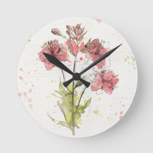 Floral Dark Pink Splash Round Clock