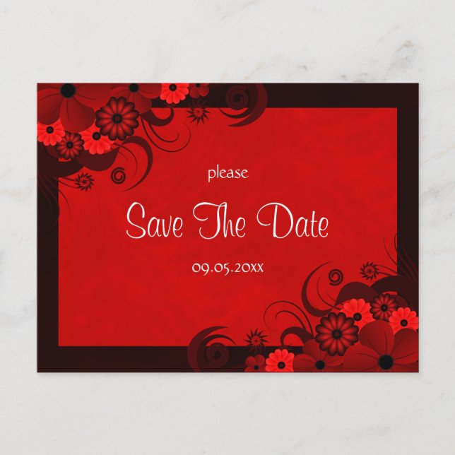 Floral Dark Red Gothic Save The Date Postcards (Front)