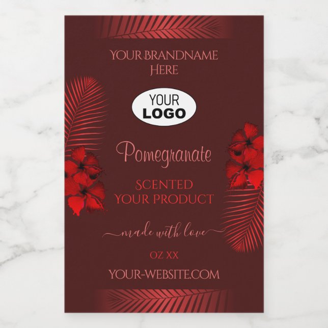 Floral Dark Red Product Labels Hawaii Flowers Logo (Single Label)