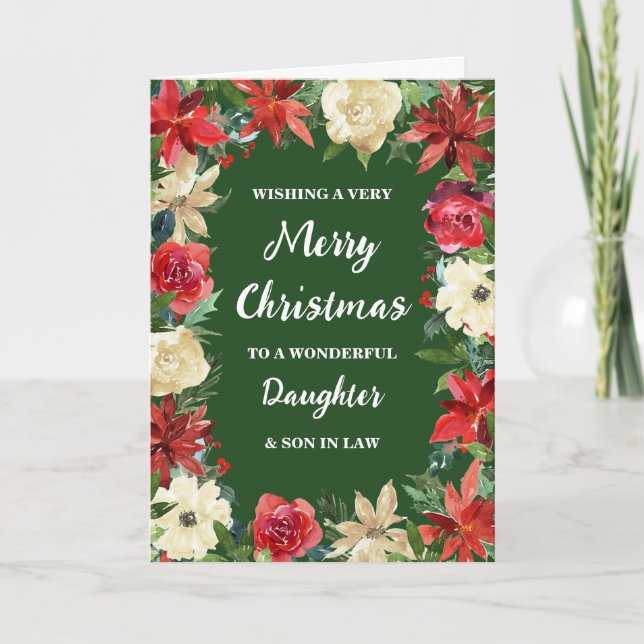 Floral Daughter & Son in Law Merry Christmas Card (Front)