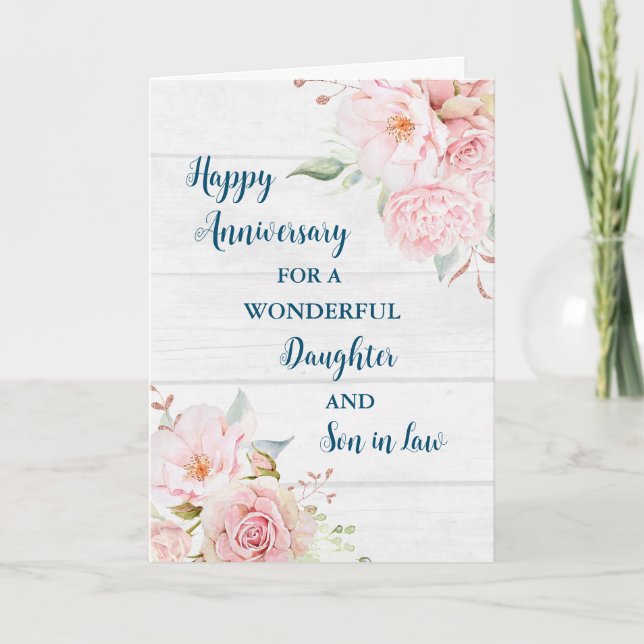 Floral Daughter & Son in Law Wedding Anniversary Card (Front)