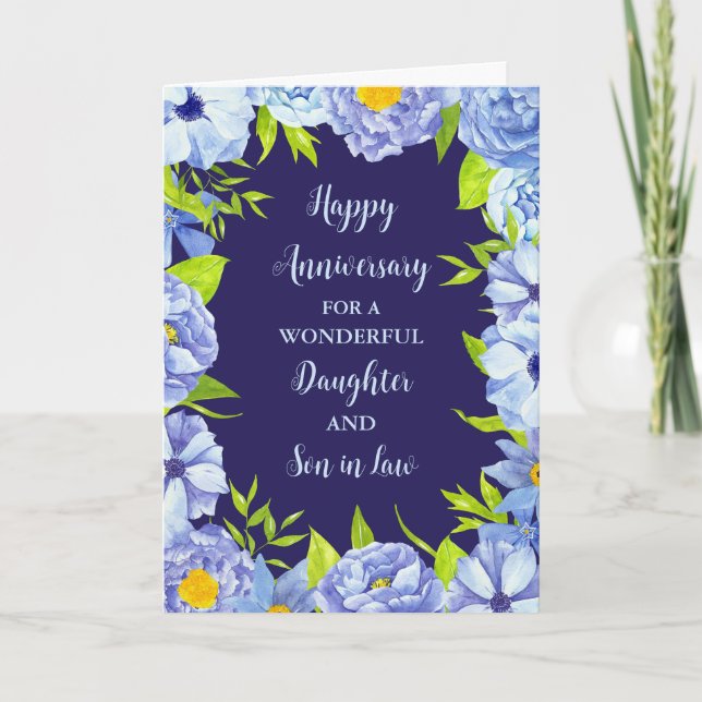 Floral Daughter & Son in Law Wedding Anniversary Card (Front)