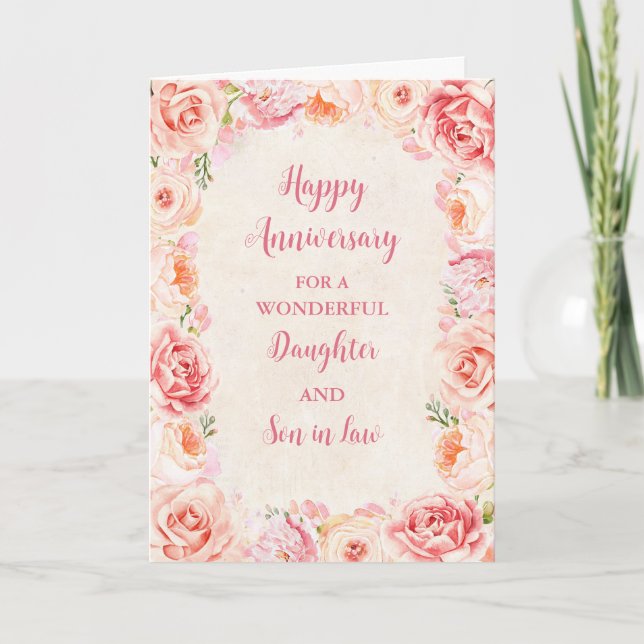 Floral Daughter & Son in Law Wedding Anniversary Card (Front)