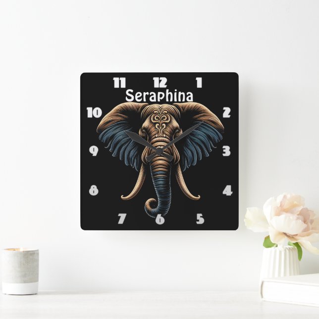 Floral dawn elephant art square wall clock (Home)