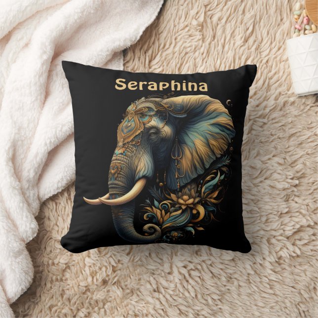Floral dawn elephant art throw pillow (Blanket)
