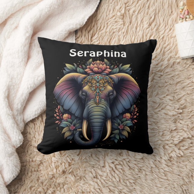 Floral dawn elephant art throw pillow (Blanket)