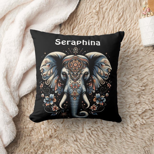 Floral dawn elephant art throw pillow (Blanket)