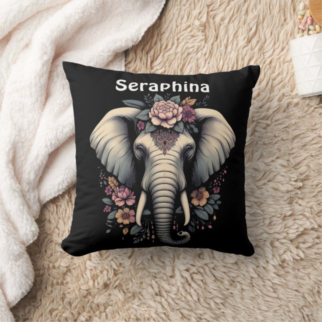 Floral dawn elephant art throw pillow (Blanket)