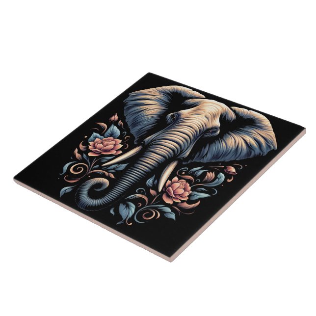 Floral dawn elephant art tile (Side)
