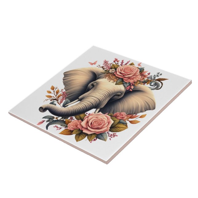 Floral dawn elephant art tile (Side)