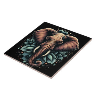Floral dawn elephant art tile