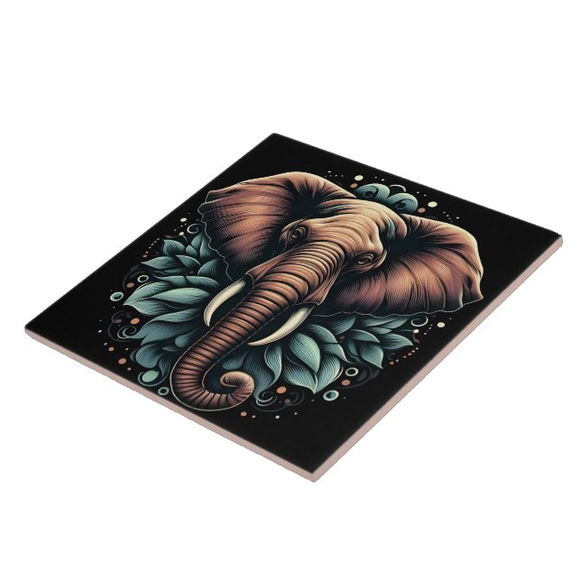 Floral dawn elephant art tile (Side)