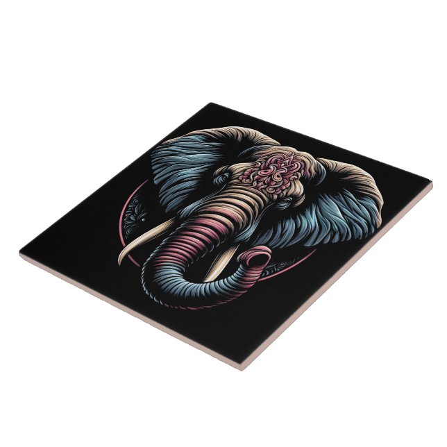 Floral dawn elephant art tile (Side)