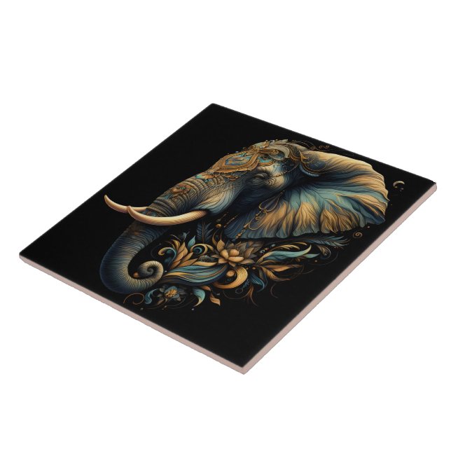 Floral dawn elephant art tile (Side)