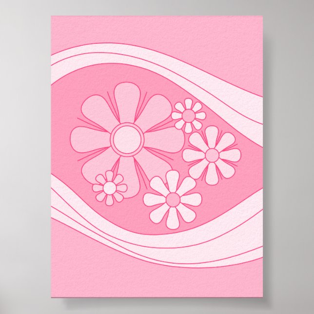 Floral Daydream Retro 60s Pink Pastel Flowers Poster (Front)