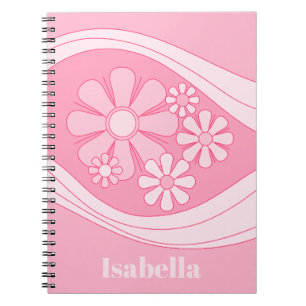 Floral Daydream Retro 60s Pink Personalized Notebook