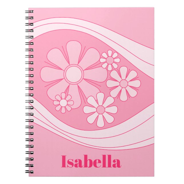 Floral Daydream Retro 60s Pink Personalized Notebook (Front)