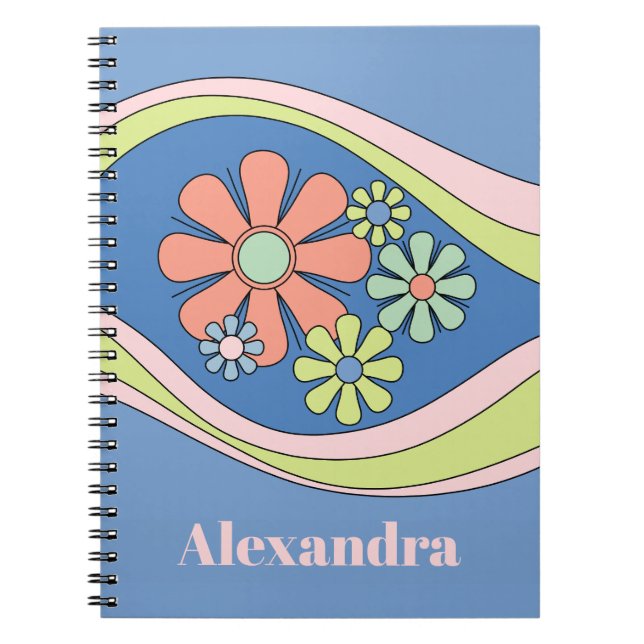 Floral Daydream Retro Flower 60s 70s Personalized Notebook (Front)