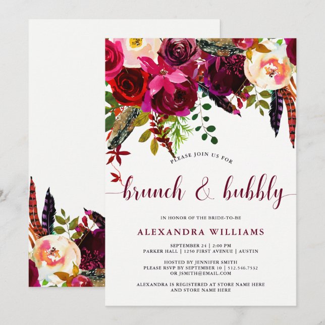 Floral de Boho| Brunch et Bubbly Invitation (Devant / Derrière)