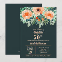 Floral de Pêche à l'aquarelle sur Invitations Turq