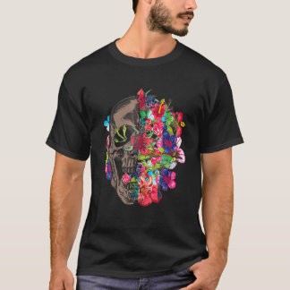 Floral Dead Sugar Skull Flower Roses T Shirt