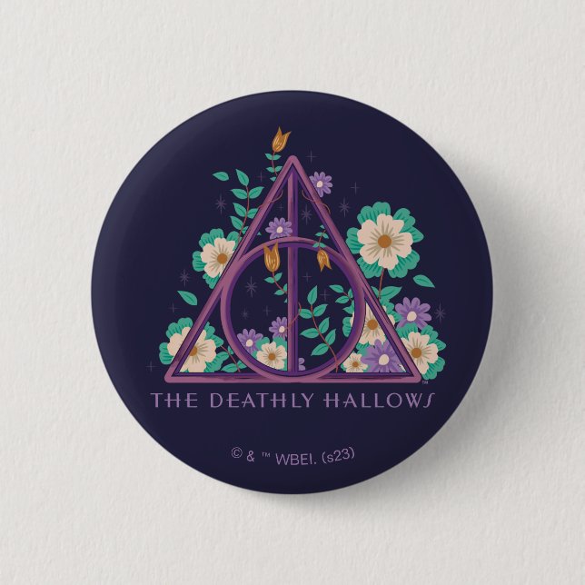 Floral Deathly Hallows Graphic 2 Inch Round Button (Front)