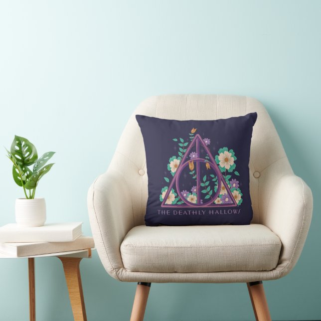 Floral Deathly Hallows Graphic Throw Pillow (Chair)