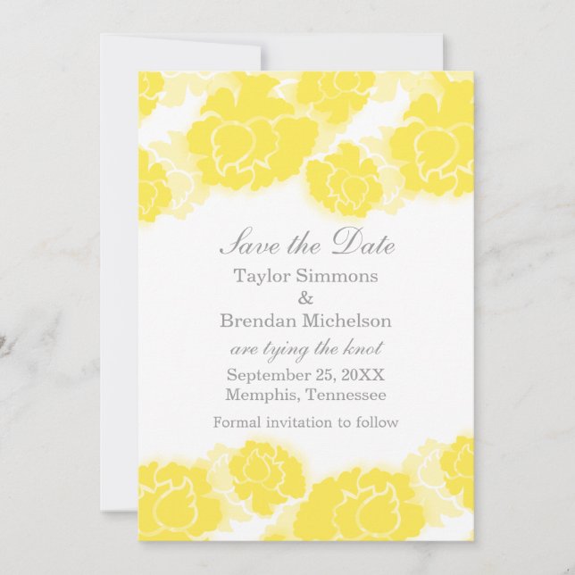 Floral Decadence Save the Date Invite, Yellow (Front)
