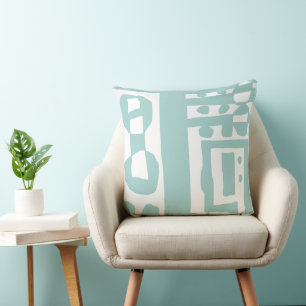Floral Decal Ethnic Print Duck Egg Blue White  Throw Pillow
