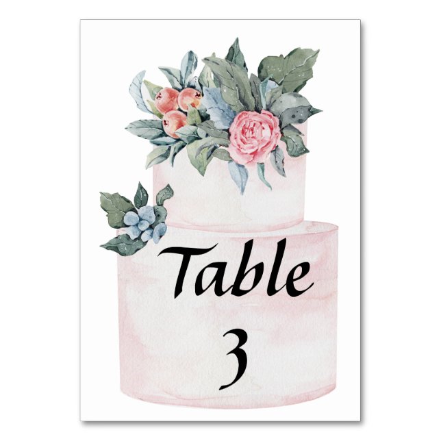 Floral Decorated Cake Table Number (Front)
