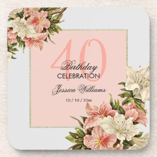 Floral Decorations Feminine Birthday Coaster