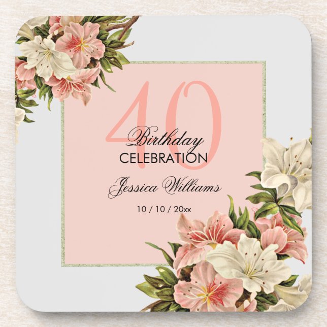 Floral Decorations Feminine Birthday Coaster (Front)