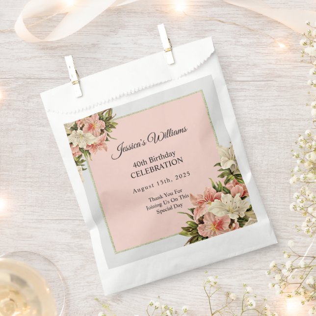 Floral Decorations Feminine Birthday Favour Bag (Clipped)