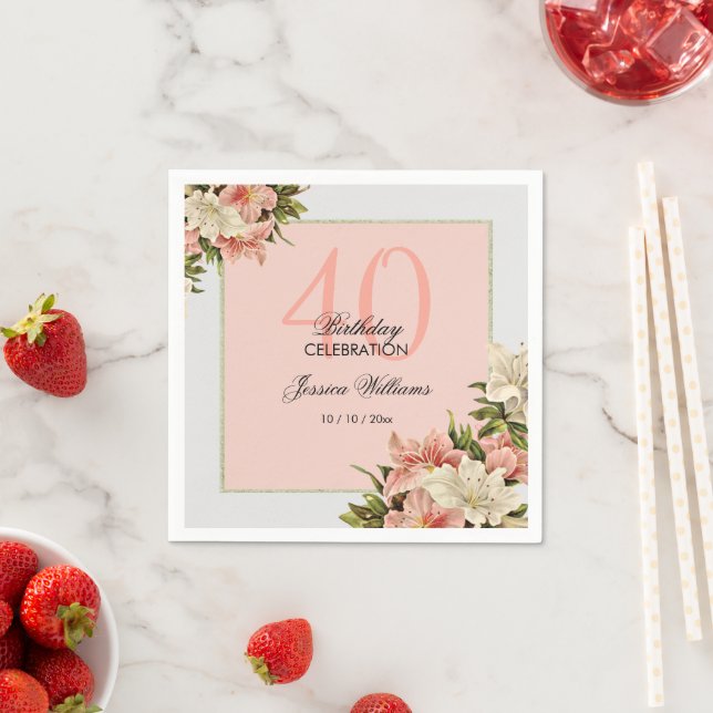 Floral Decorations Feminine Birthday Napkin (Insitu)
