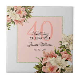 Floral Decorations Feminine Birthday Tile