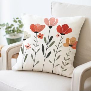 Floral Decorative Pillow, Modern Flower Design Throw Pillow