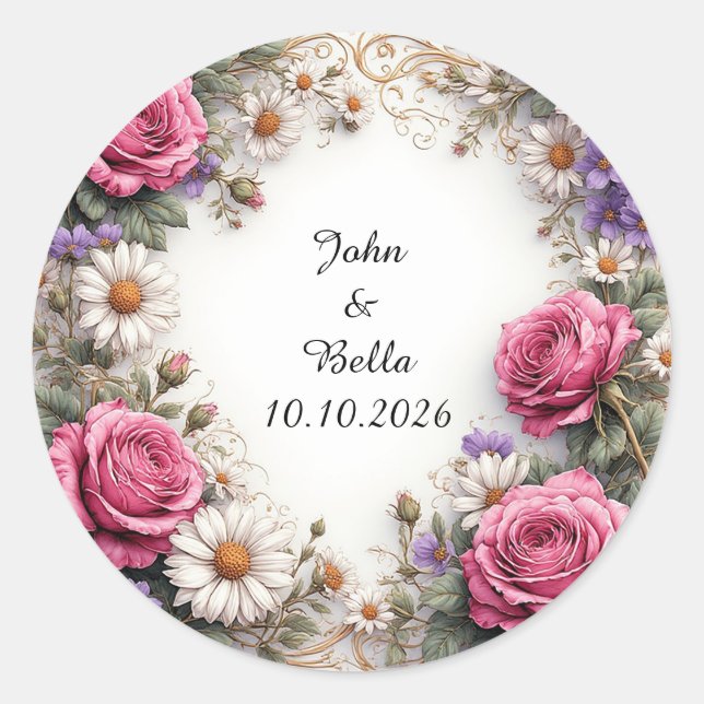 Floral Decorative Wreath Classic Round Sticker (Front)
