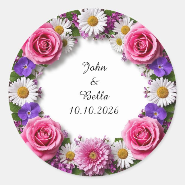 Floral Decorative Wreath Classic Round Sticker (Front)
