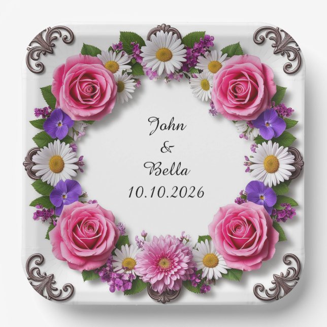 Floral Decorative Wreath Paper Plate (Front)