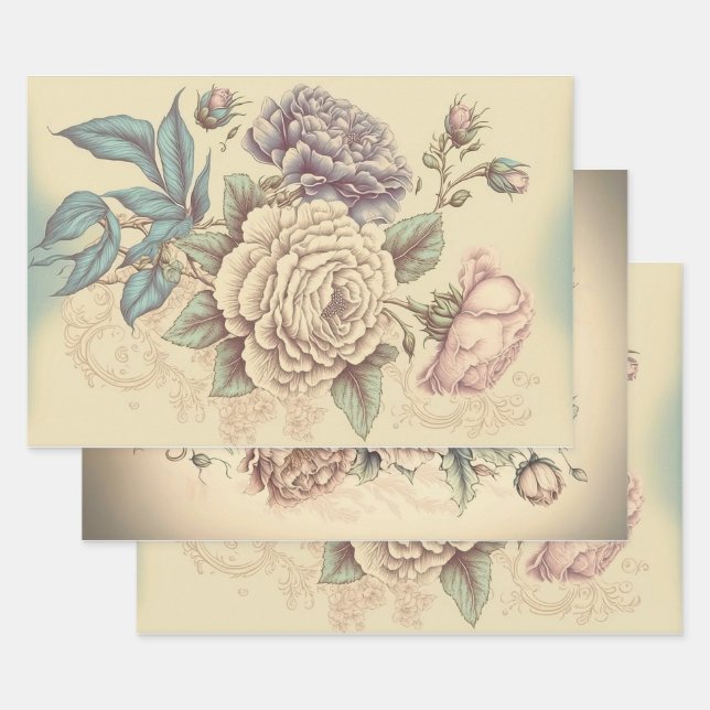 Floral Decoupage Paper Wrap Set - Vintage Style (Set)